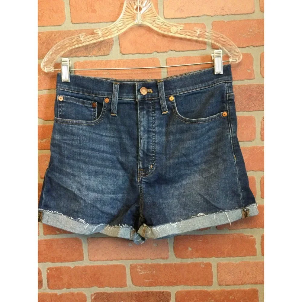 Madewell Women's High-Rise Denim Shorts Cut-Off Cuffed Hem Pockets Size 28